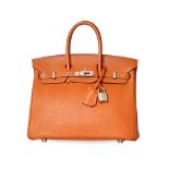 HERMÈS ORANGE TOGO BIRKIN 25 BAG Condition grade C+.  Orange Togo leather exterior with tonal