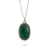 GEORG JENSEN, A CHRYSOPRASE PENDANT AND CHAIN, 1910-1925 in silver, design number 57, the pendant