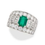 BULGARI, AN EMERALD AND DIAMOND RING in platinum, set with an octagonal step cut emerald of 1.45
