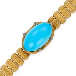 A FINE ANTIQUE FRENCH TURQUOISE AND DIAMOND BRACELET, 19TH CENTURY in 18ct yellow gold, comprising a