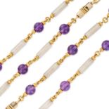 BULGARI, A VINTAGE AMETHYST AND FROSTED ROCK CRYSTAL SAUTOIR NECKLACE comprising a row of fancy