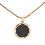 BULGARI, AN ANCIENT COIN MONETE PENDANT NECKLACE in 18ct rose gold, the circular pendant set with an