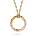CARTIER, A RARE DIAMOND AND LACQUER PANTHERE TRINITY NECKLACE in 18ct yellow, rose and white gold,