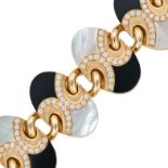BULGARI, AN IMPORTANT VINTAGE ONYX, MOTHER OF PEARL AND DIAMOND BRACELET in 18ct yellow gold, formed