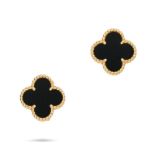 NO RESERVE - VAN CLEEF & ARPELS, A PAIR OF ONYX ALHAMBRA EARRINGS in 18ct yellow gold, each comprisi