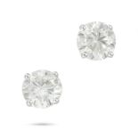 NO RESERVE - A PAIR OF DIAMOND STUD EARRINGS each set with a round brilliant cut diamond, the diamon