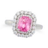 NO RESERVE - A 2.01 CARAT UNHEATED VIVID PINK SPINEL AND DIAMOND RING set with a cushion cut pink sp