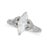 NO RESERVE - A D COLOUR INTERNALLY FLAWLESS SOLITAIRE DIAMOND RING set with a marquise cut diamond o