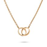 NO RESERVE - CARTIER, A GOLD LOVE CHAIN NECKLACE in 18ct rose gold, the pendant designed as two inte