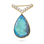 NO RESERVE - AN OPAL CAMEO AND DIAMOND BROOCH the V (chevron) shaped brooch set with round brilliant