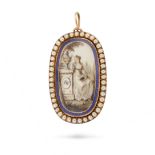 NO RESERVE - AN ANTIQUE GEORGIAN PEARL, ENAMEL AND HAIRWORK MOURNING BROOCH / PENDANT, CIRCA 1780 in