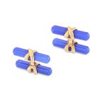 NO RESERVE - VAN CLEEF & ARPELS, A FINE PAIR OF BLUE CHALCEDONY CUFFLINKS in 18ct yellow gold,
