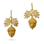 NO RESERVE - A FINE PAIR OF ANTIQUE ACORN EARRINGS in high carat yellow gold, the articulated bodies