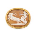 NO RESERVE - AN ANTIQUE SHELL CAMEO BROOCH, 19TH CENTURY set with an oval shell cameo carved to