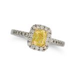 NO RESERVE - A 1.00 CARAT FANCY INTENSE YELLOW DIAMOND RING set with a cushion cut diamond of 1.00