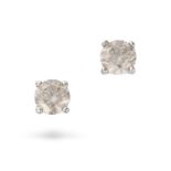 A PAIR OF CLARITY ENHANCED DIAMOND STUD EARRINGS each set with a round brilliant diamond, the