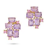 ROBINSON PELHAM, A PAIR OF AMETHYST AND PINK SAPPHIRE EARRINGS set with octagonal step cut amethysts
