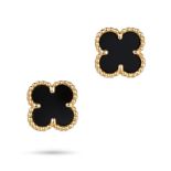 VAN CLEEF & ARPELS, A PAIR OF ONYX SWEET ALHAMBRA EARRINGS in 18ct yellow gold, each comprising a po