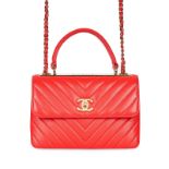 CHANEL RED QUILTED LEATHER TRENDY CC BAG  Condition grade B+.  Red Chevron quilted leather exterio