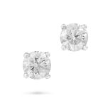A PAIR OF DIAMOND STUD EARRINGS each set with a round brilliant cut diamond, the diamonds totalling