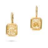 LUGANO, A PAIR OF 6.02 CARAT FANCY YELLOW DIAMOND DROP EARRINGS each suspending a cushion cut yellow