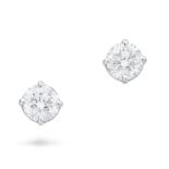 A FINE PAIR OF DIAMOND STUD EARRINGS in 14ct white gold, each set with a round brilliant cut diamond