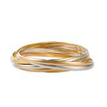 CARTIER, A RARE VINTAGE TRINITY BANGLE comprising six interlocking yellow, white and rose gold