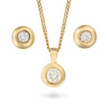 NO RESERVE - A DIAMOND PENDANT NECKLACE AND PAIR OF STUD EARRINGS the pendant set with a round brill