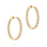 A PAIR OF DIAMOND HOOP EARRINGS each hoop set inside and out with a row of round brilliant cut diamo