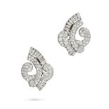 CARTIER, A PAIR OF FINE ART DECO DIAMOND CLIP EARRINGS in platinum and 18ct white gold, each in scro