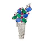 CARTIER, A FINE SAPPHIRE, EMERALD, RUBY AND DIAMOND TUTTI FRUTTI BROOCH, CIRCA 1940 in platinum, des