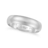 NO RESERVE - CARTIER, A PLATINUM WEDDING BAND of plain design, signed Cartier and numbered, Swiss as