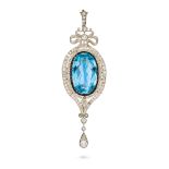 AN IMPORTANT ANTIQUE BELLE EPOQUE SANTA MARIA AQUAMARINE, DIAMOND, PEARL AND ONYX PENDANT set with a
