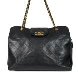 CHANEL VINTAGE BLACK LEATHER SUPERMODEL XL TOTE BAG Condition grade C+. Black quilted leather ex