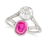 NO RESERVE - A FINE ANTIQUE RUBY AND DIAMOND DRESS RING, EARLY 20TH CENTURY set with a cushion cut r