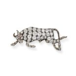 NO RESERVE - A SUPERB ANTIQUE DIAMOND AND RUBY BULL BROOCH, 19TH CENTURY in silver and yellow gold,