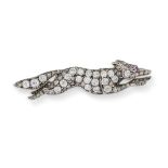 NO RESERVE - A FINE ANTIQUE DIAMOND AND RUBY FOX BROOCH designed to depict a fox running, its body r