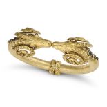 NO RESERVE - ZOLOTAS, A VINTAGE SAPPHIRE AND RUBY RAM BANGLE in 18ct yellow gold, the hinged bangle