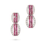 NO RESERVE - A PAIR OF ART DECO RUBY AND DIAMOND DROP EARRINGS, EARLY 20TH CENTURY AND LATER each co