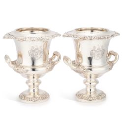 A FINE PAIR OF EARLY VICTORIAN SILVER WINE COOLERS