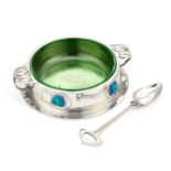 ARCHIBALD KNOX (1864-1933) FOR LIBERTY & CO A TUDRIC PEWTER AND ENAMEL PRESERVE DISH