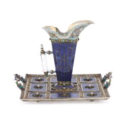 AN AUSTRO-HUNGARIAN SILVER-GILT, ENAMEL AND LAPIS LAZULI EWER AND TRAY