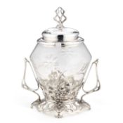 AN ART NOUVEAU CLEAR GLASS AND SILVER-PLATED PUNCH BOWL ATTRIBUTED TO WMF (WÜRTTEMBERGISCHE METALLWA