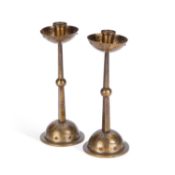 A PAIR OF ART NOUVEAU LACQUERED SILVER-PLATED CANDLESTICKS WMF (WÜRTTEMBERGISCHE METALLWARENFABRIK),