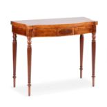 A GOOD GEORGE III STYLE MAHOGANY SERPENTINE FOLDOVER TEA TABLE