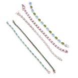 A COLLECTION OF SILVER GEM-SET TENNIS BRACELETS