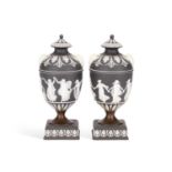 A PAIR OF WEDGWOOD BLACK JASPER VASES, C.1900