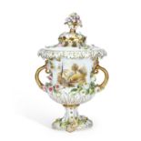 A ROCKINGHAM PORCELAIN POT POURRI VASE AND COVER CIRCA 1830