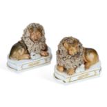 A PAIR OF STAFFORDSHIRE LION & LAMB GROUPS CIRCA 1835