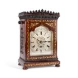 A VICTORIAN MOTHER-OF-PEARL INLAID ROSEWOOD SINGLE-FUSEE BRACKET CLOCK